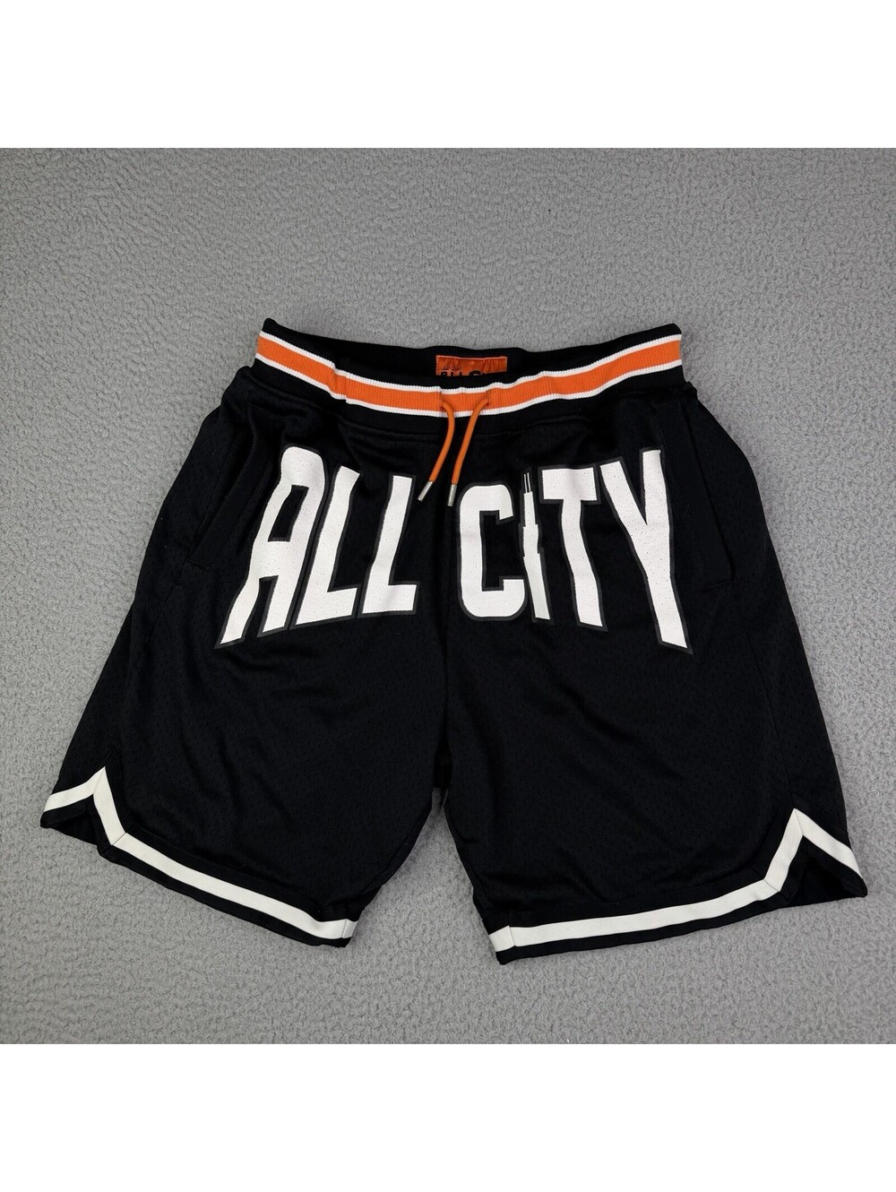 Just Don All City Mens M Black Mesh Basketball Shorts Orange Trim Streetwear